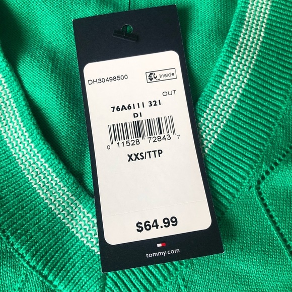 New NWT Tommy Hilfiger essential argyle sweater green v neck sweater size XXS - Picture 5 of 7
